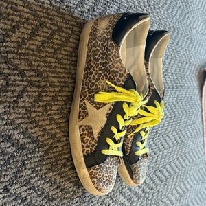 Golden Goose Leopard Print Women's Sneakers with Neon Laces size 9